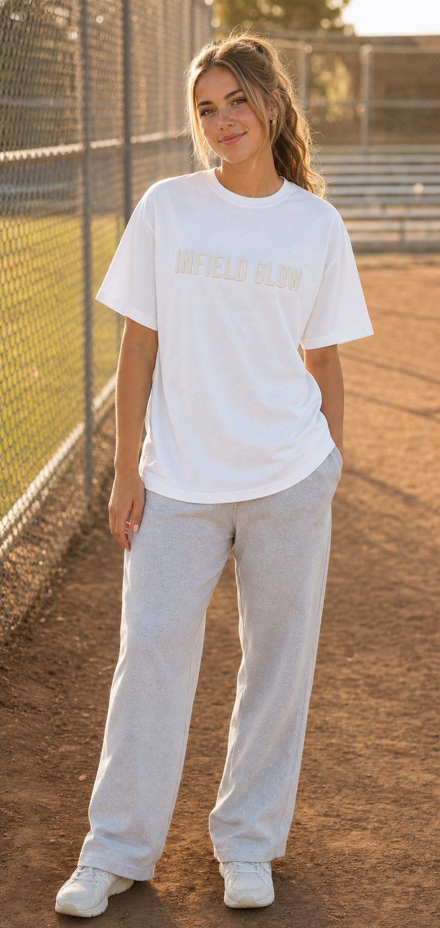 Infield Glow Heavyweight Tee in White — front view