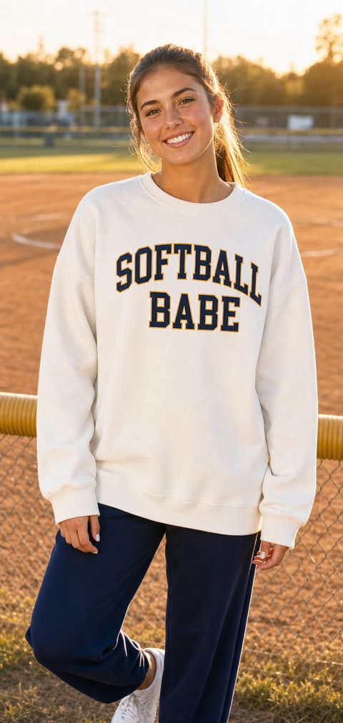 Softball Babe Crew in White