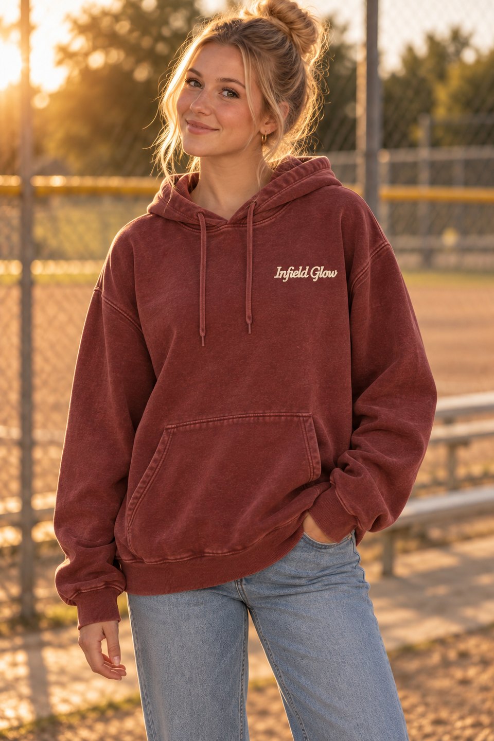 Softball Is My Love Language Hoodie in Pigment Maroon — front view